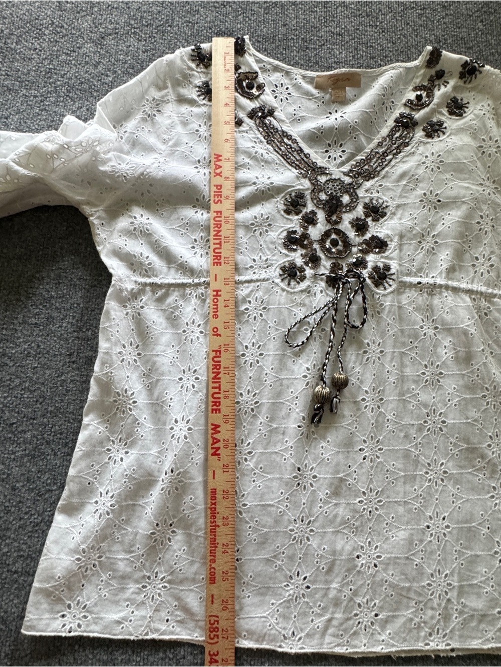 Kyra Beaded Eyelet Peasant Blouse L Boho Festival Cottagecore Resort Cotton - Picture 11 of 16